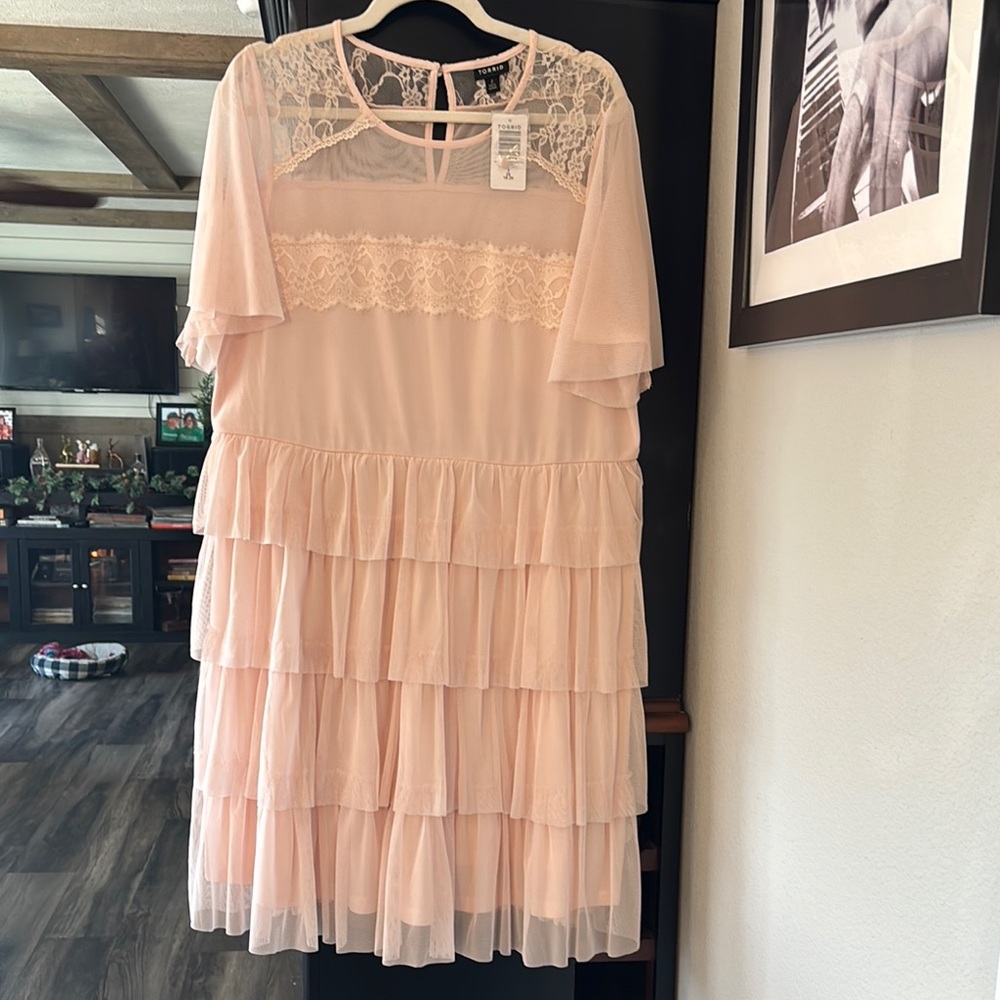 NWT Never Worn 2X Lace Tiered Pink Dress